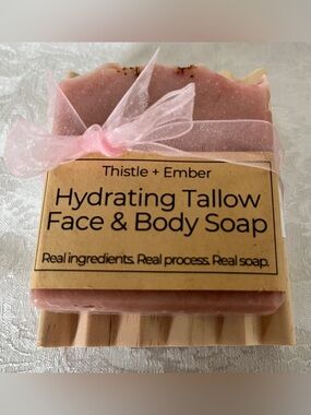 Hydrating Tallow Face & Body Soap with Wood Soap Holder Handcrafted